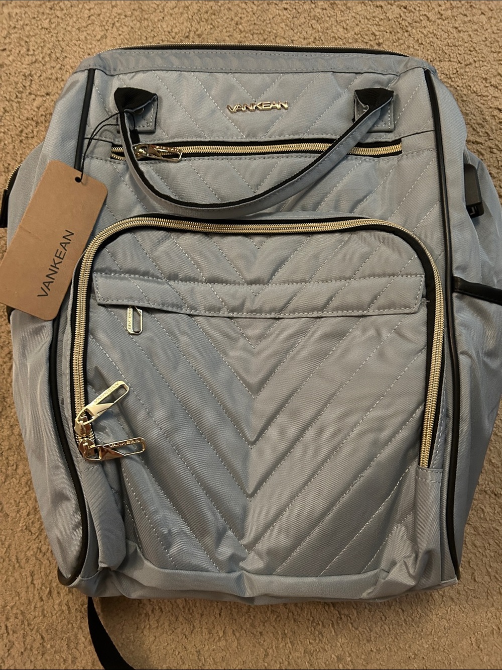 Light Blue Quilted 17” Backpack/ Work bag *BRAND NEW*